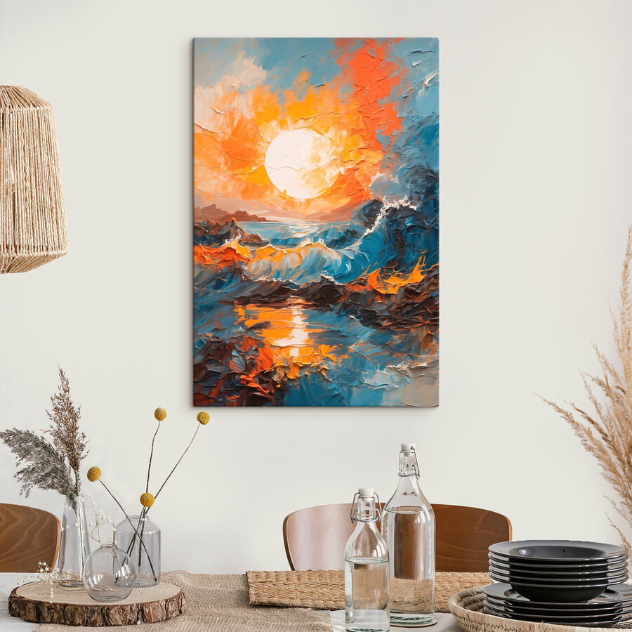 Pictura unui apus de soare peste o mare Pictura unui apus de soare peste o mare