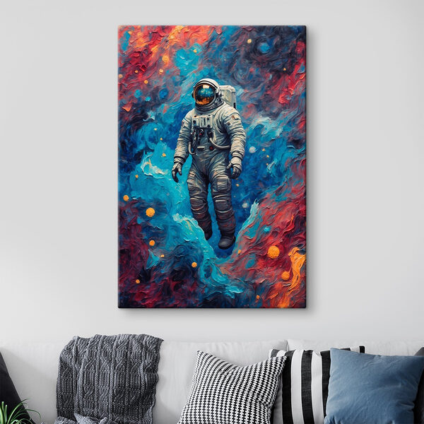 Un astronaut în spațiu cu fundal colorat Un astronaut în spațiu cu fundal colorat