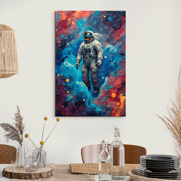 Un astronaut în spațiu cu fundal colorat Un astronaut în spațiu cu fundal colorat