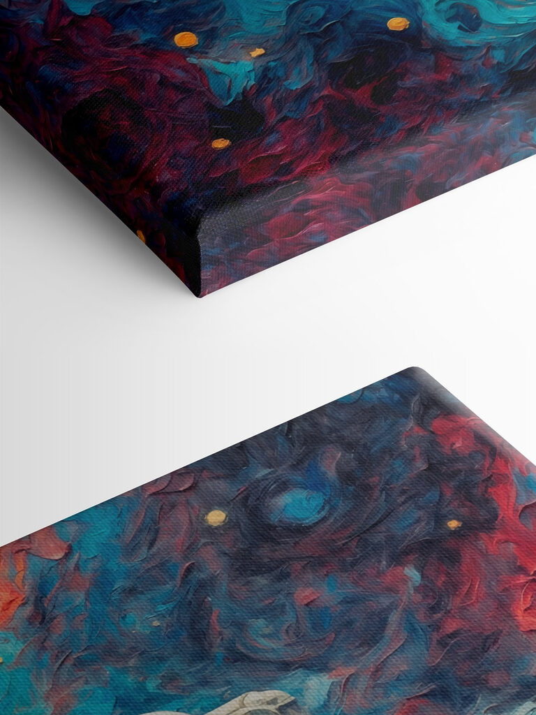 An astronaut in space with colorful background