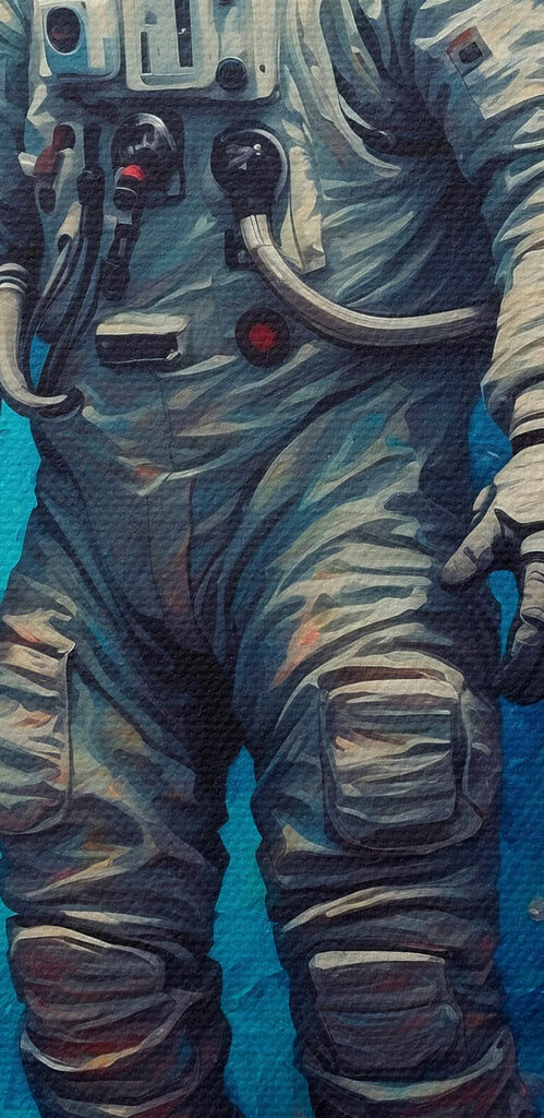 An astronaut in space with colorful background