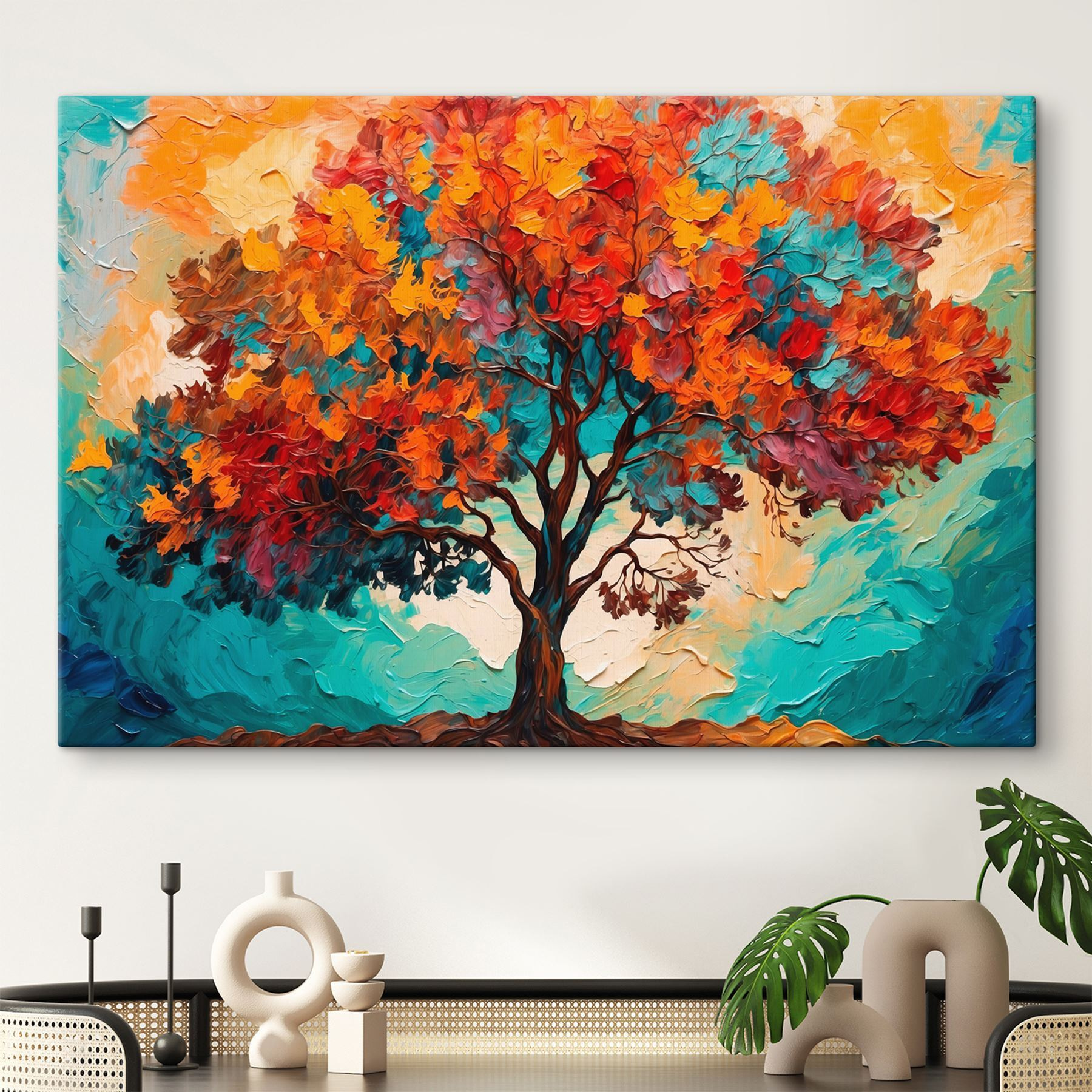 Painting of a tree with colorful leaves Painting of a tree with colorful leaves
