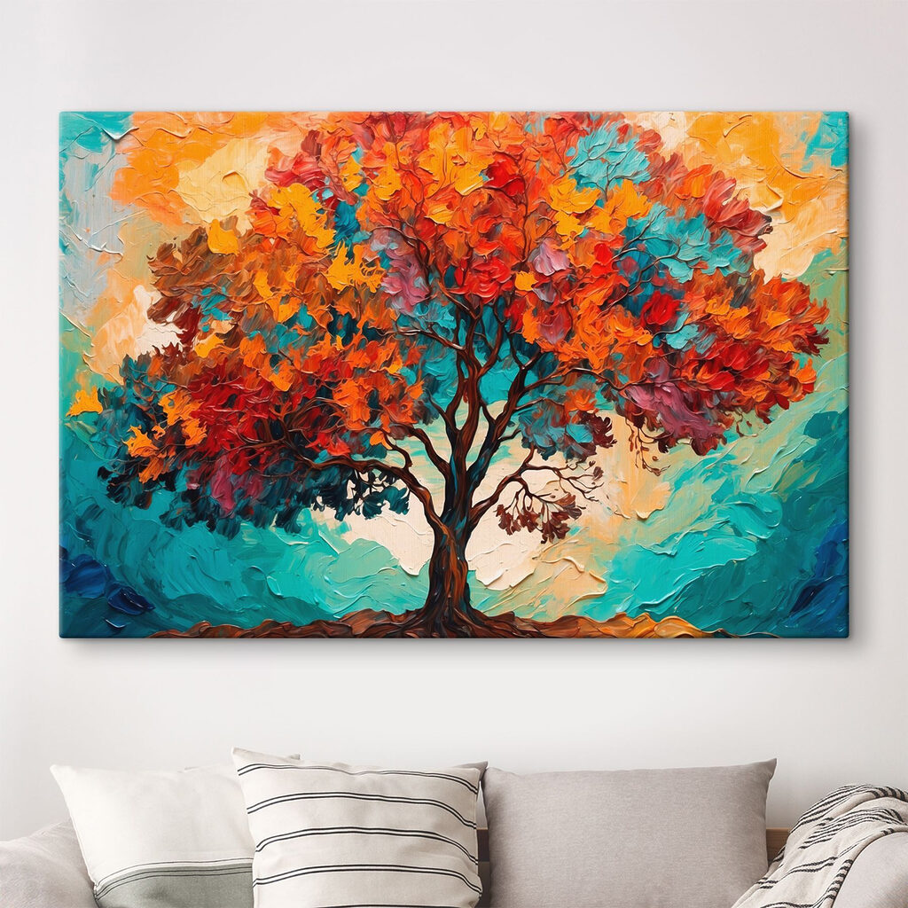 Painting of a tree with colorful leaves Painting of a tree with colorful leaves