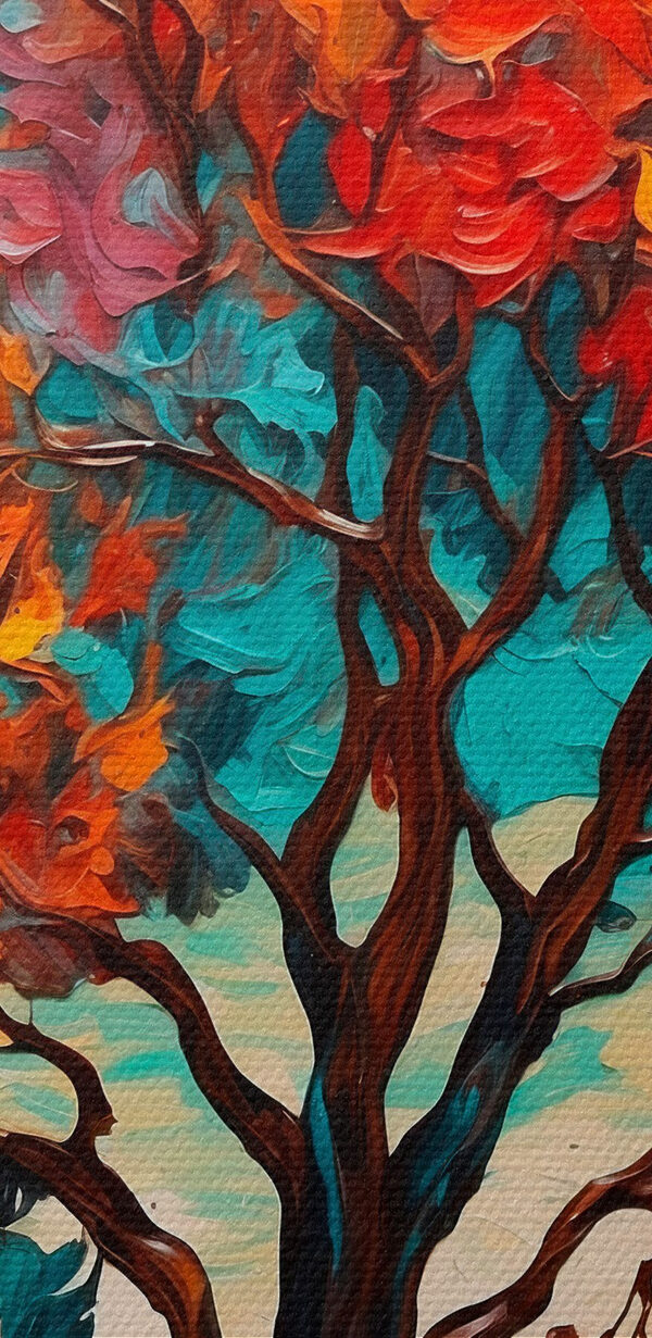 Pictura unui copac cu frunze colorate Pictura unui copac cu frunze colorate