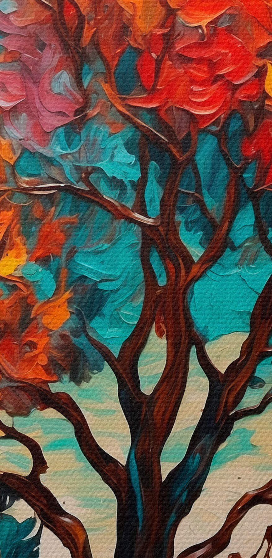 Pictura unui copac cu frunze colorate Pictura unui copac cu frunze colorate