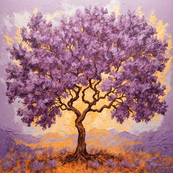 Pictura unui copac cu frunze violet Pictura unui copac cu frunze violet