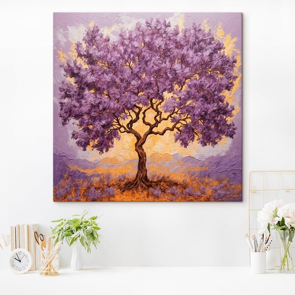 Pictura unui copac cu frunze violet Pictura unui copac cu frunze violet