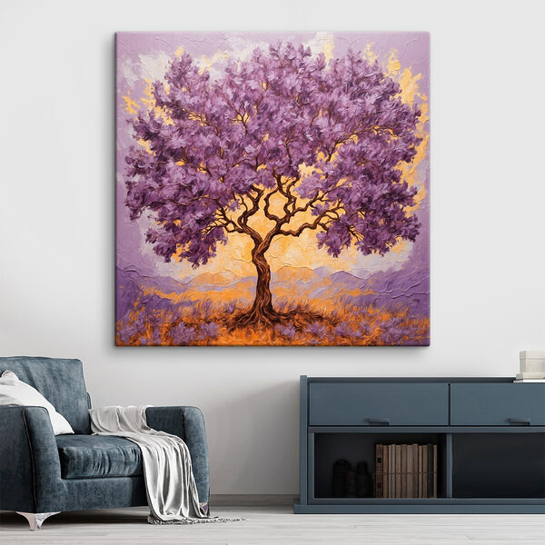 Pictura unui copac cu frunze violet Pictura unui copac cu frunze violet