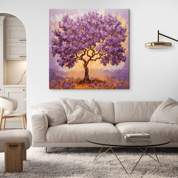 Pictura unui copac cu frunze violet Pictura unui copac cu frunze violet