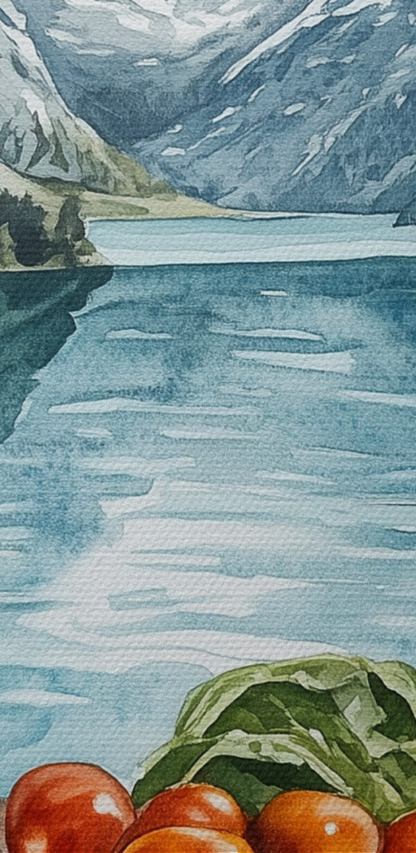 Mâncare pe o masă lângă un lac Mâncare pe o masă lângă un lac