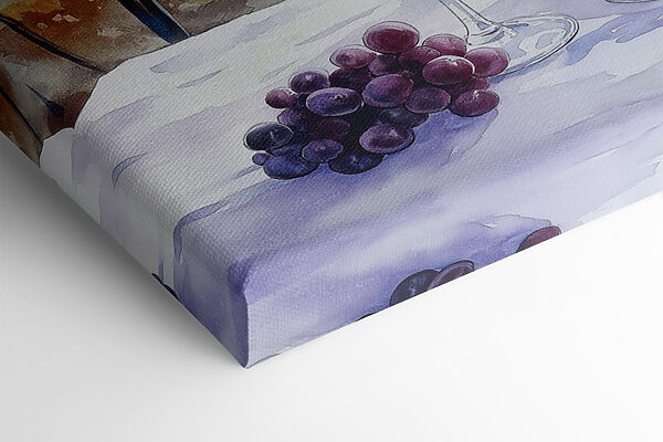 Pictura acuarelă de pahare de vin și struguri pe o masă Pictura acuarelă de pahare de vin și struguri pe o masă