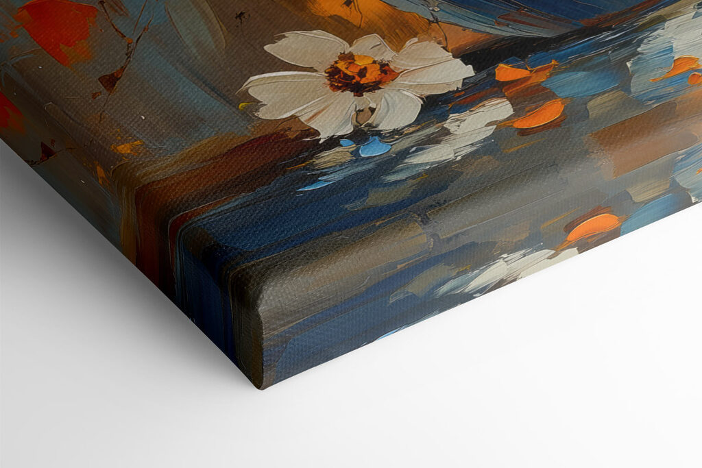 Painting of flowers in a blue vase