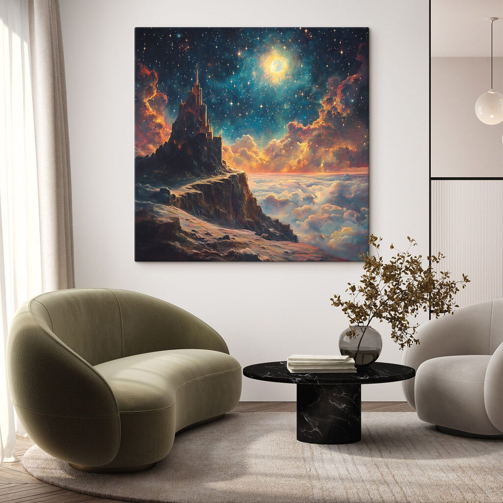 Mountain with a tower in the sky