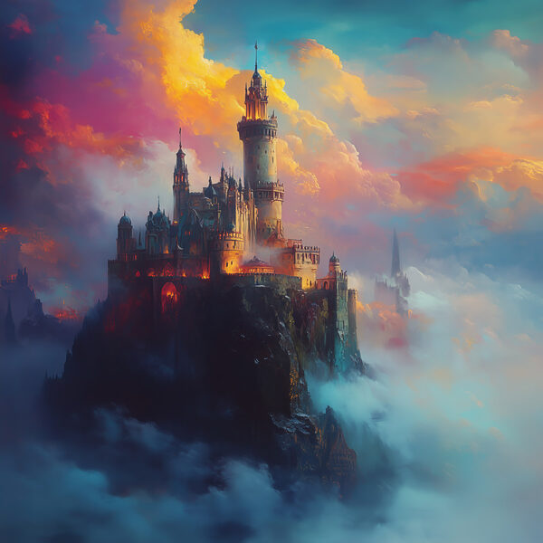 Castel pe un munte cu nori Castel pe un munte cu nori