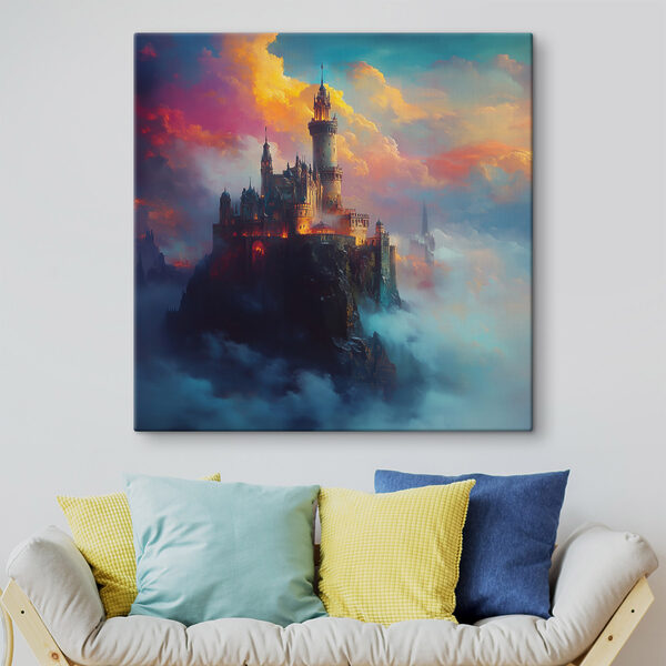 Castel pe un munte cu nori Castel pe un munte cu nori