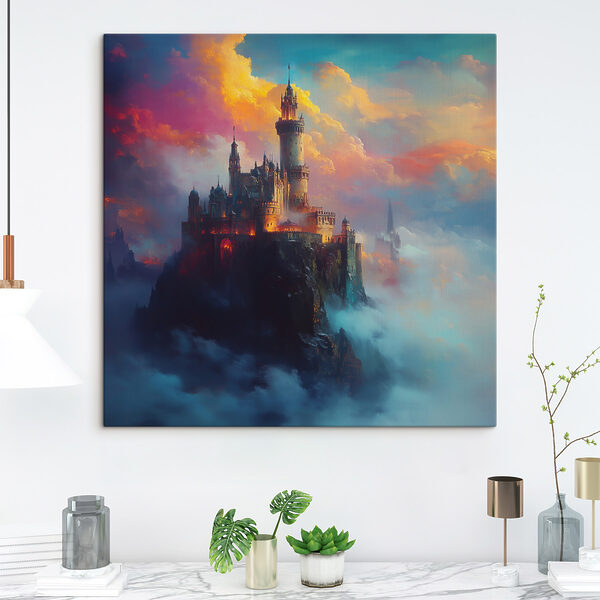 Castel pe un munte cu nori Castel pe un munte cu nori