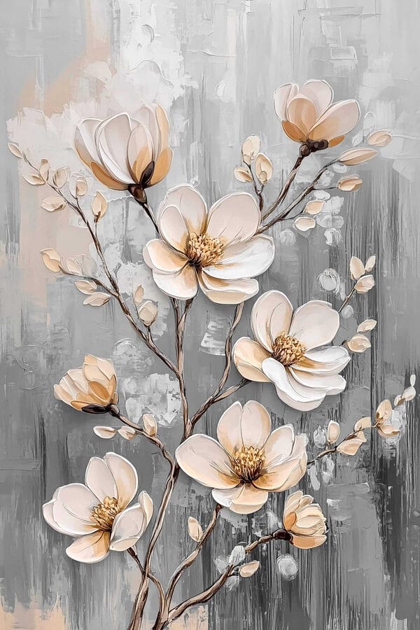 Pictura de flori pe un fundal gri Pictura de flori pe un fundal gri
