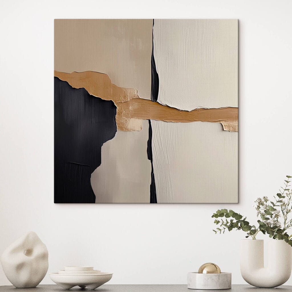 Black and white wall with a brown strip