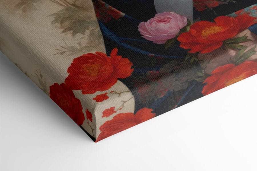Femeie într-un kimono cu flori și păsări Femeie într-un kimono cu flori și păsări