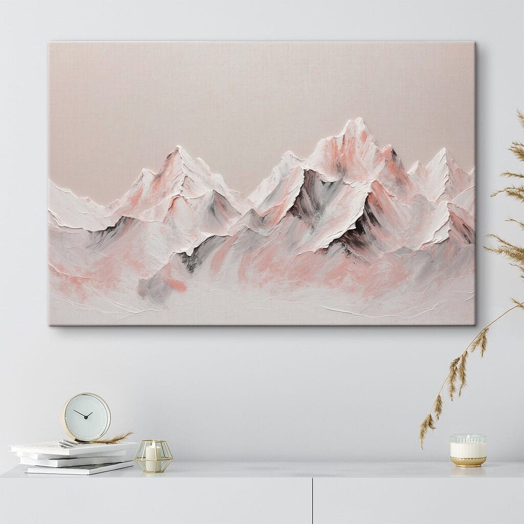 Painting of mountains with white and brown colors