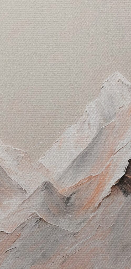 Painting of mountains with white and brown colors