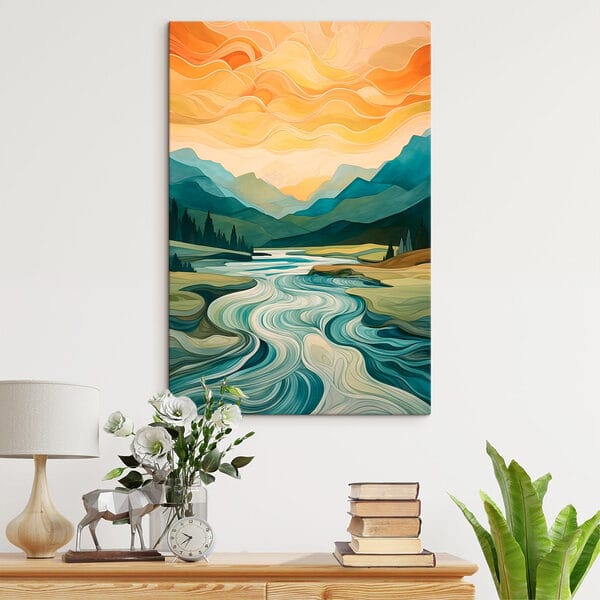 Pictura unui râu care curge printr-o vale Pictura unui râu care curge printr-o vale