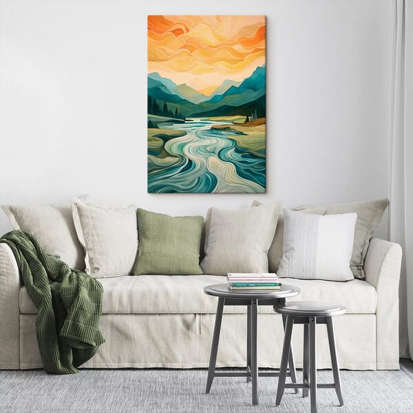 Pictura unui râu care curge printr-o vale Pictura unui râu care curge printr-o vale