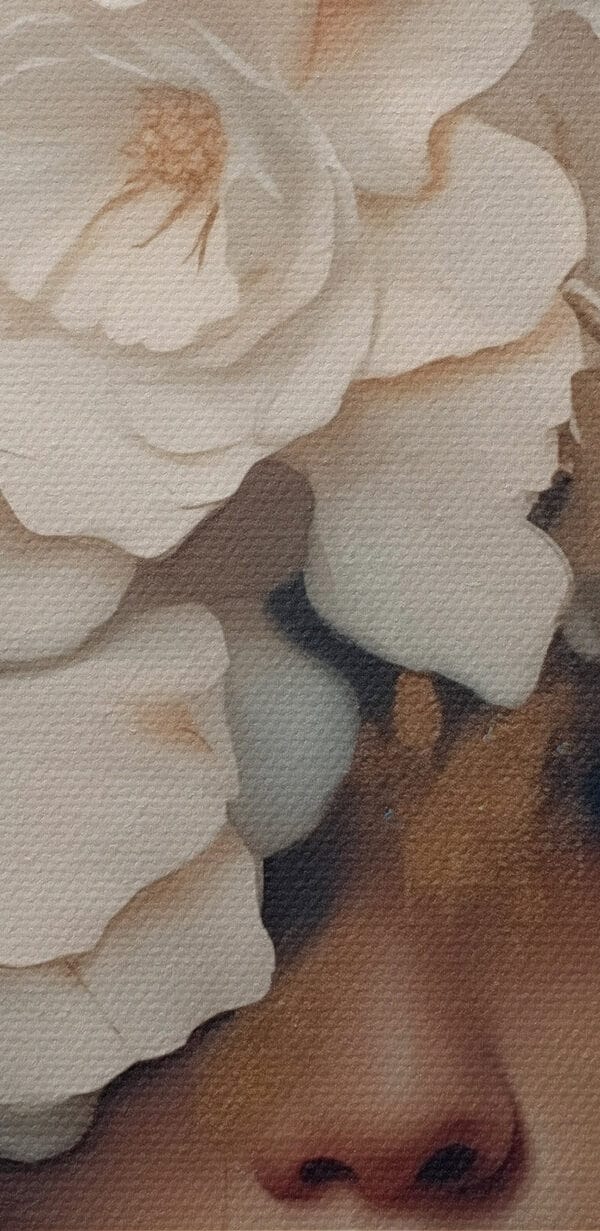Pictura unei femei cu flori pe cap Pictura unei femei cu flori pe cap