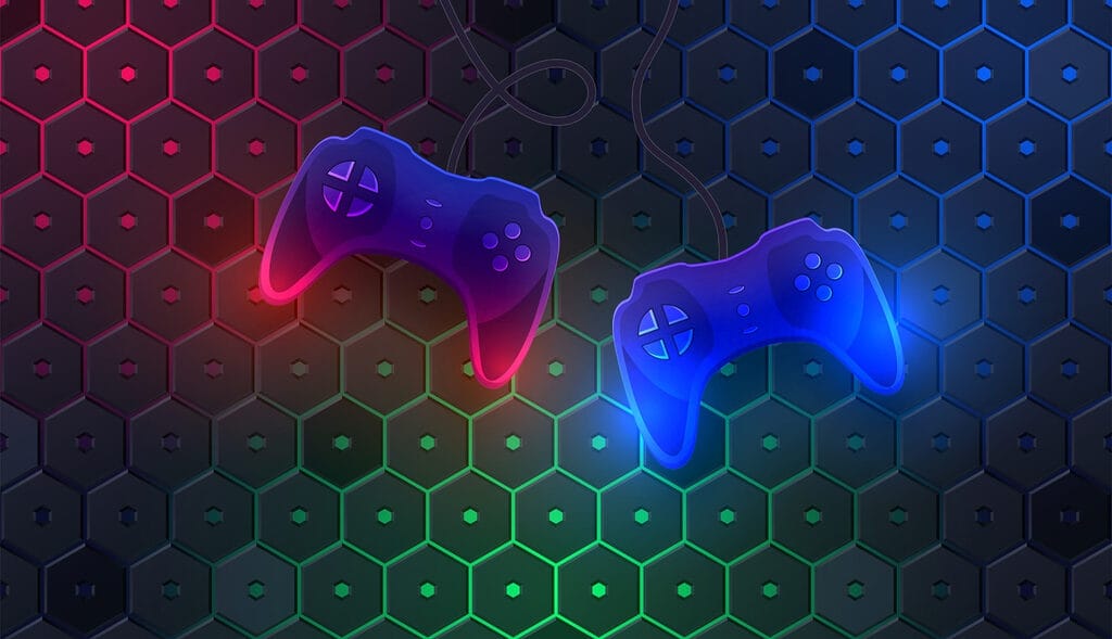 Controler de joc pe un fundal hexagonal Controler de joc pe un fundal hexagonal