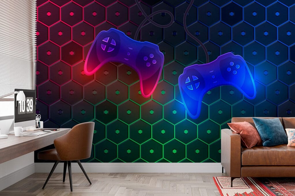 Game controller on a hexagon background