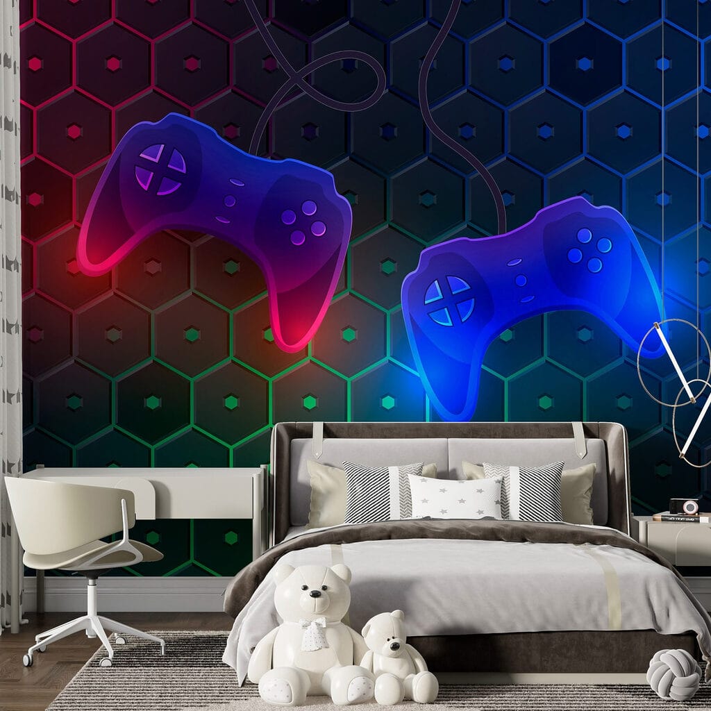 Game controller on a hexagon background
