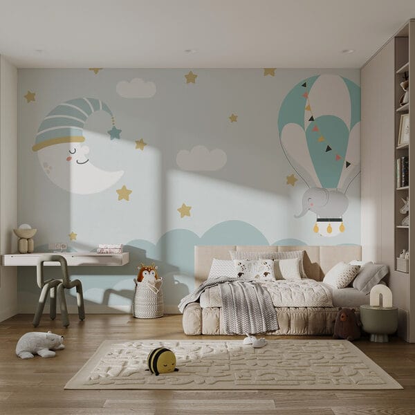 Elefant de desene animate și lună pe cer Elefant de desene animate și lună pe cer