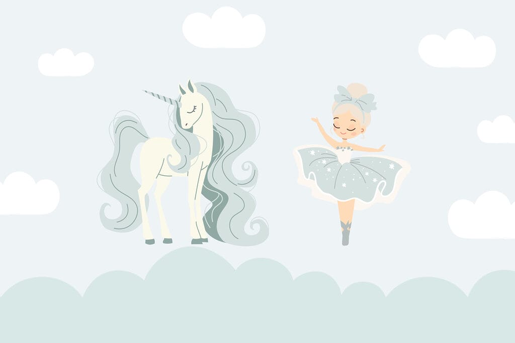 Desen animat de o fată și un unicorn Desen animat de o fată și un unicorn
