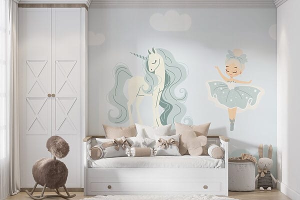 Desen animat de o fată și un unicorn Desen animat de o fată și un unicorn