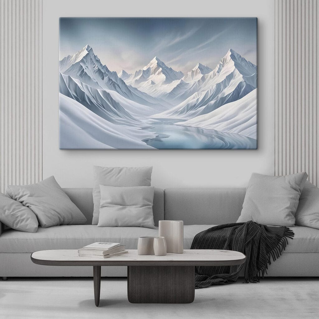 Snowy mountain range with a lake Snowy mountain range with a lake