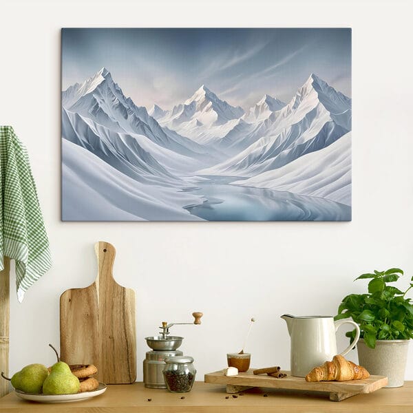 Snowy mountain range with a lake Snowy mountain range with a lake