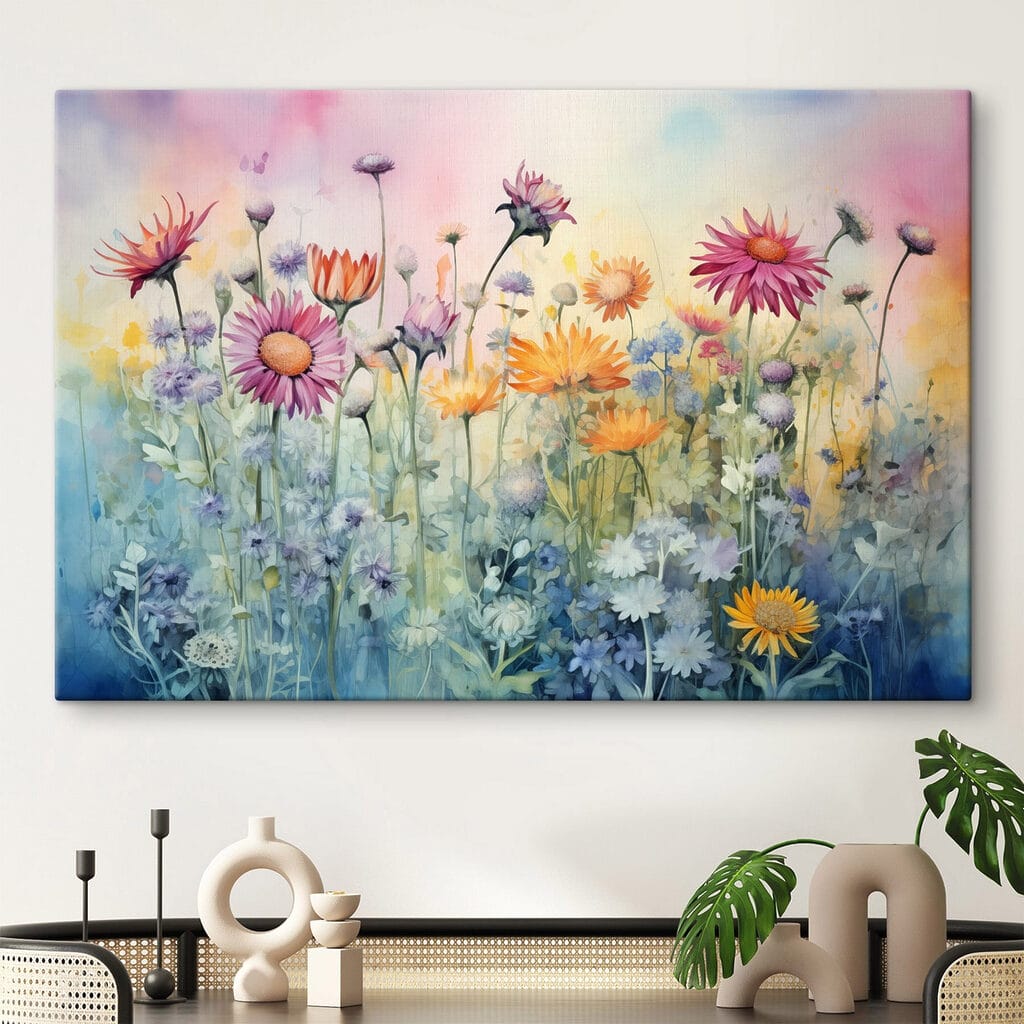 Painting of flowers in a field