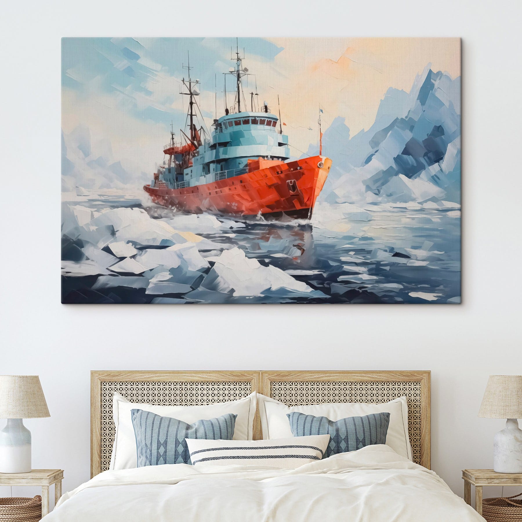 Painting of a ship in the water