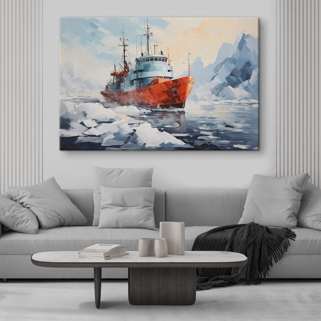 Painting of a ship in the water