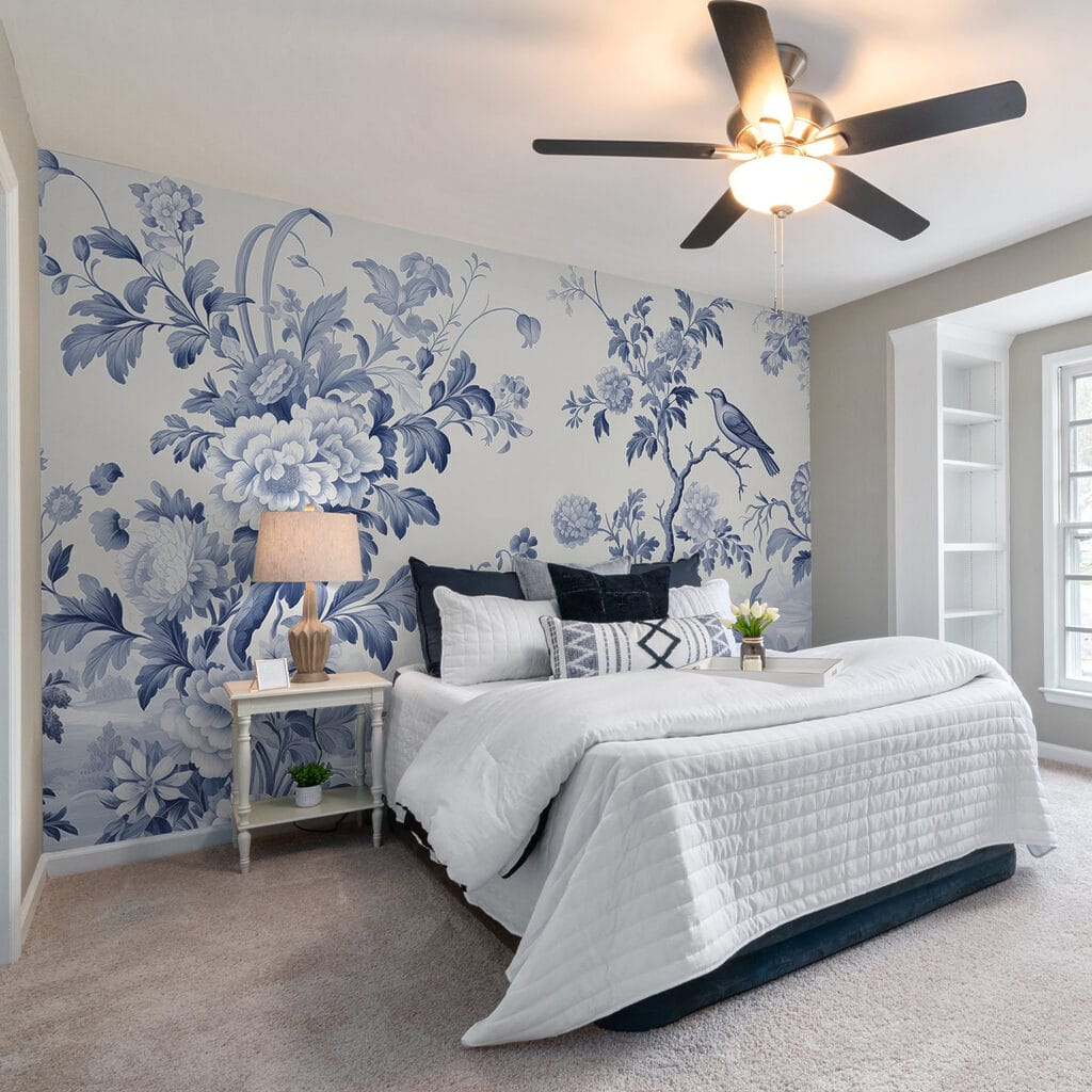 Blue and white floral design