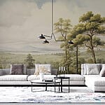 Fototapet Peisaj cu copaci și dealuri