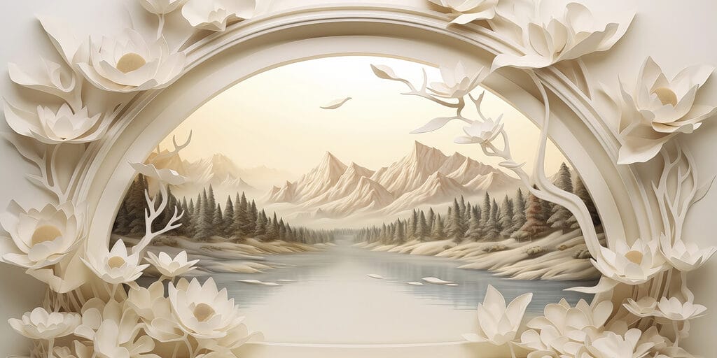 Wallpaper cu un râu și copaci Wallpaper cu un râu și copaci
