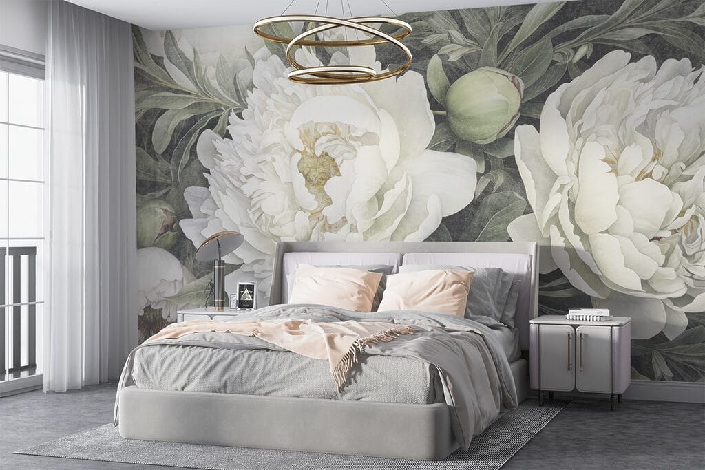 Delicate white peonies in bloom