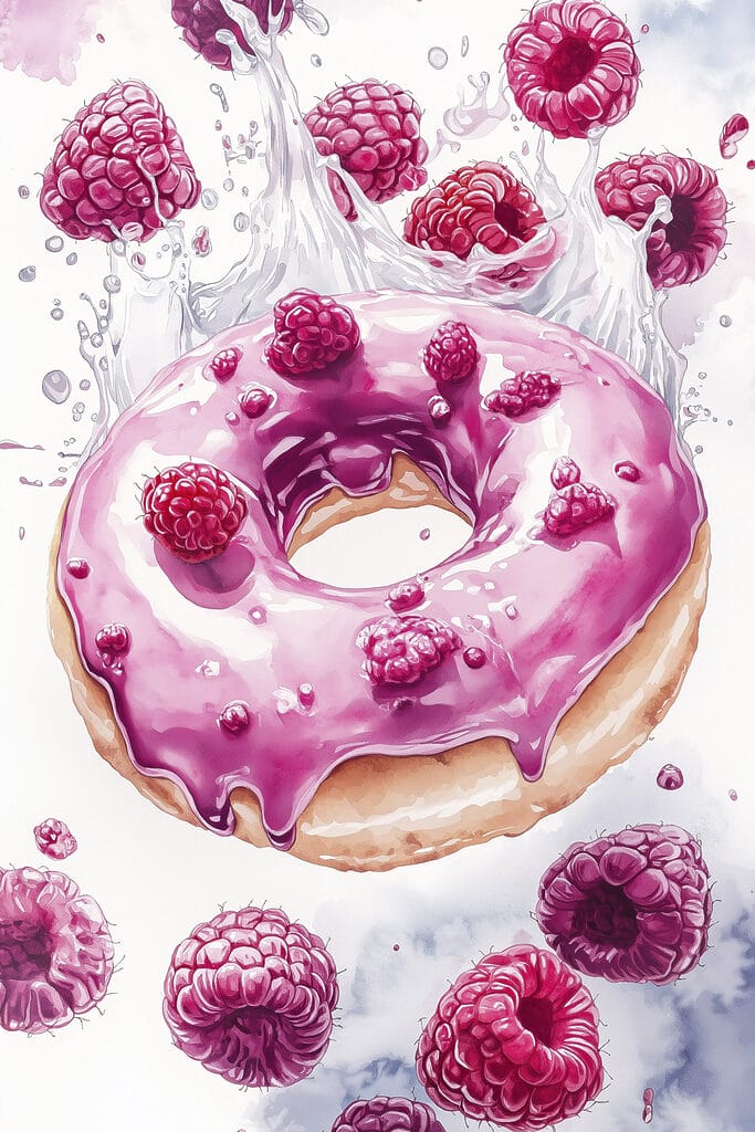 Painting of a donut with raspberries Painting of a donut with raspberries