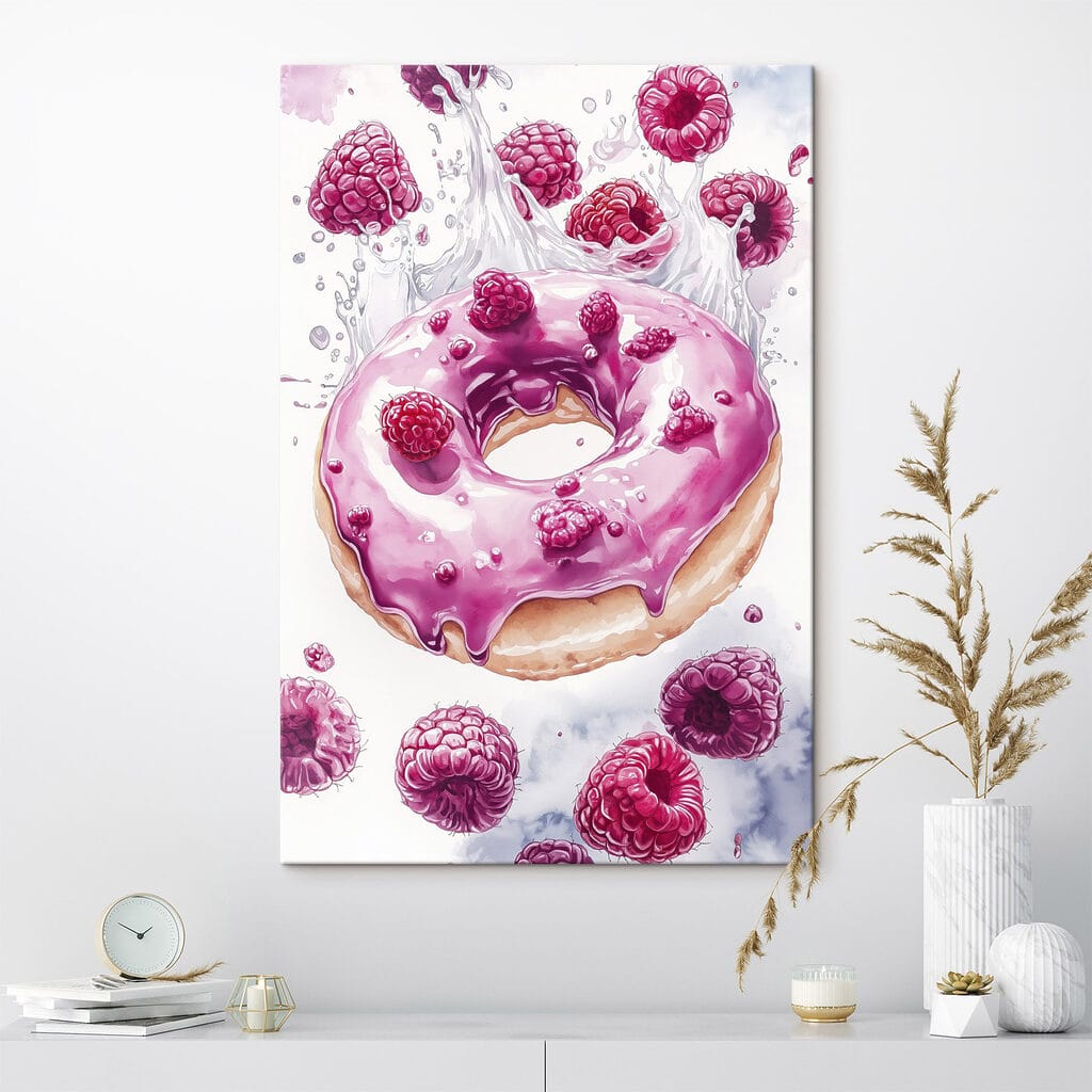 Painting of a donut with raspberries Painting of a donut with raspberries