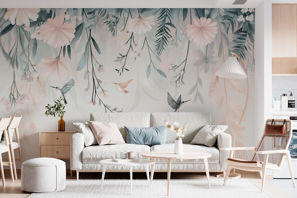 Bird flying over flowers