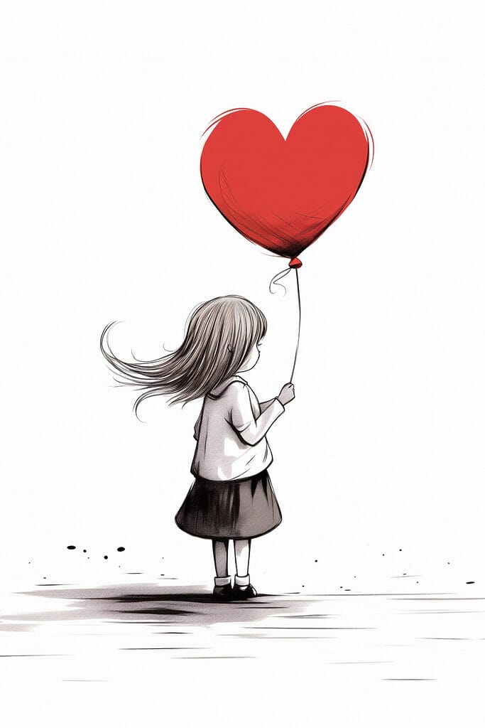 Girl holding a heart shaped balloon