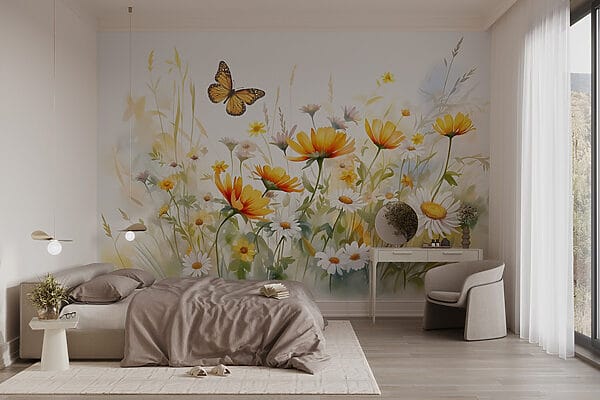 Fluture zburând peste flori Fluture zburând peste flori