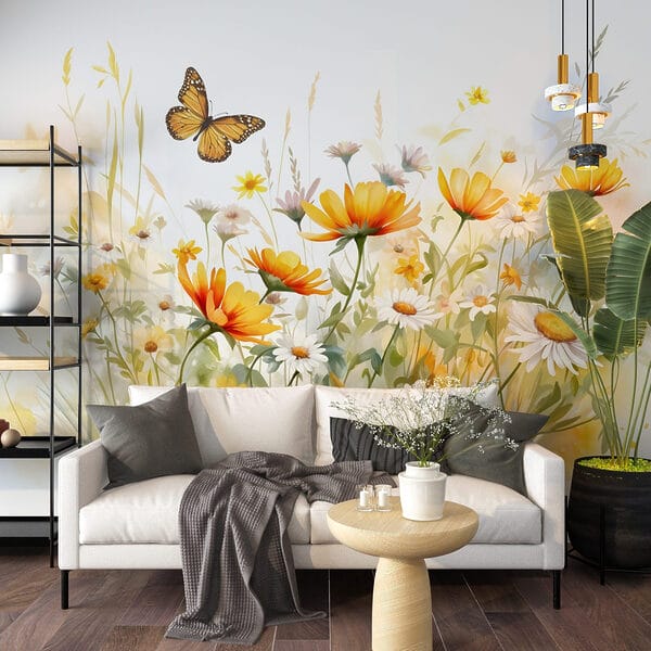 Fluture zburând peste flori Fluture zburând peste flori