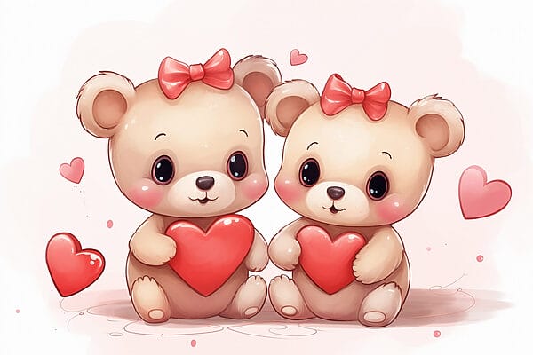Doi urși de desene animate care țin o inimă Doi urși de desene animate care țin o inimă
